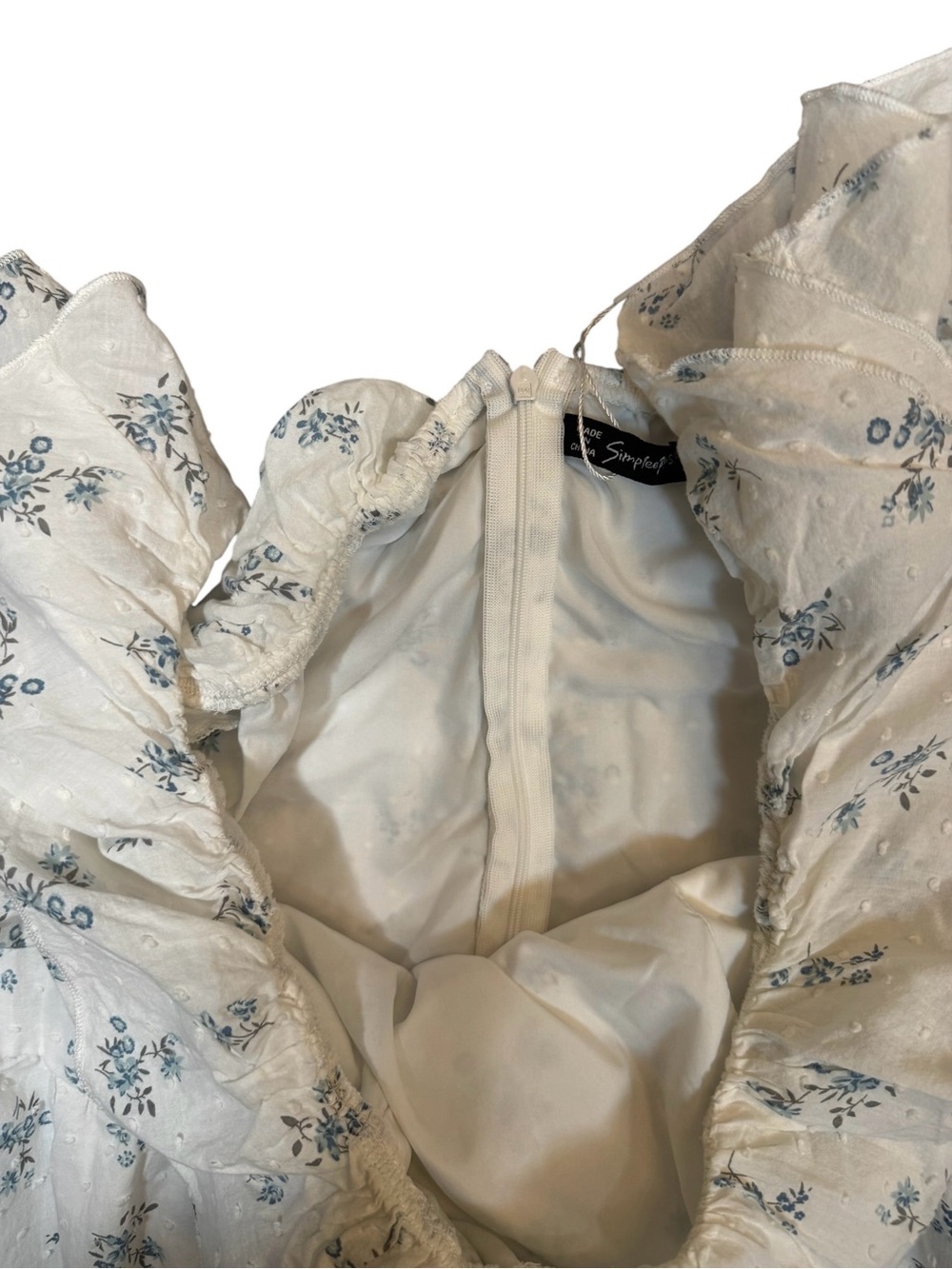 Simplee Plus 2XL Swiss Dot Floral Off Shoulder Mini Dress White Blue Cottage - Picture 6 of 7